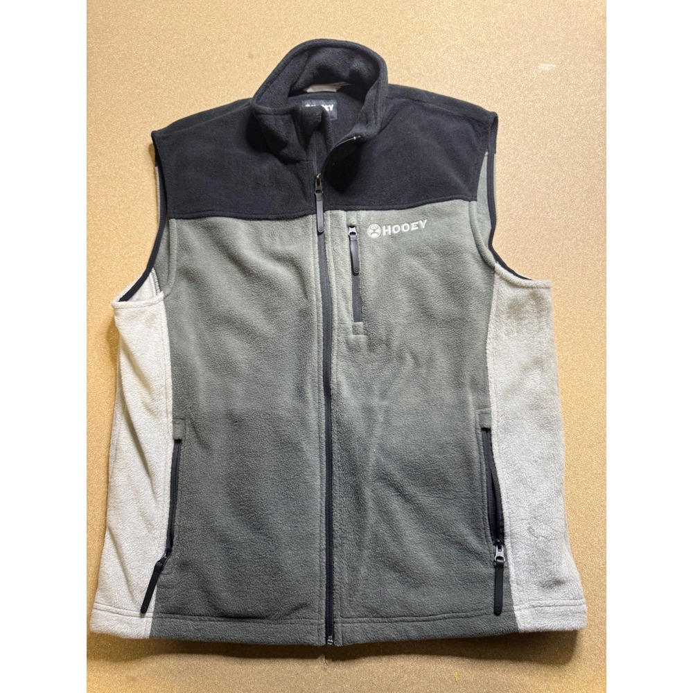 Hooey Mens Fleece Vest Full Zip Sleeveless Gray Black‎ Outdoors Casual